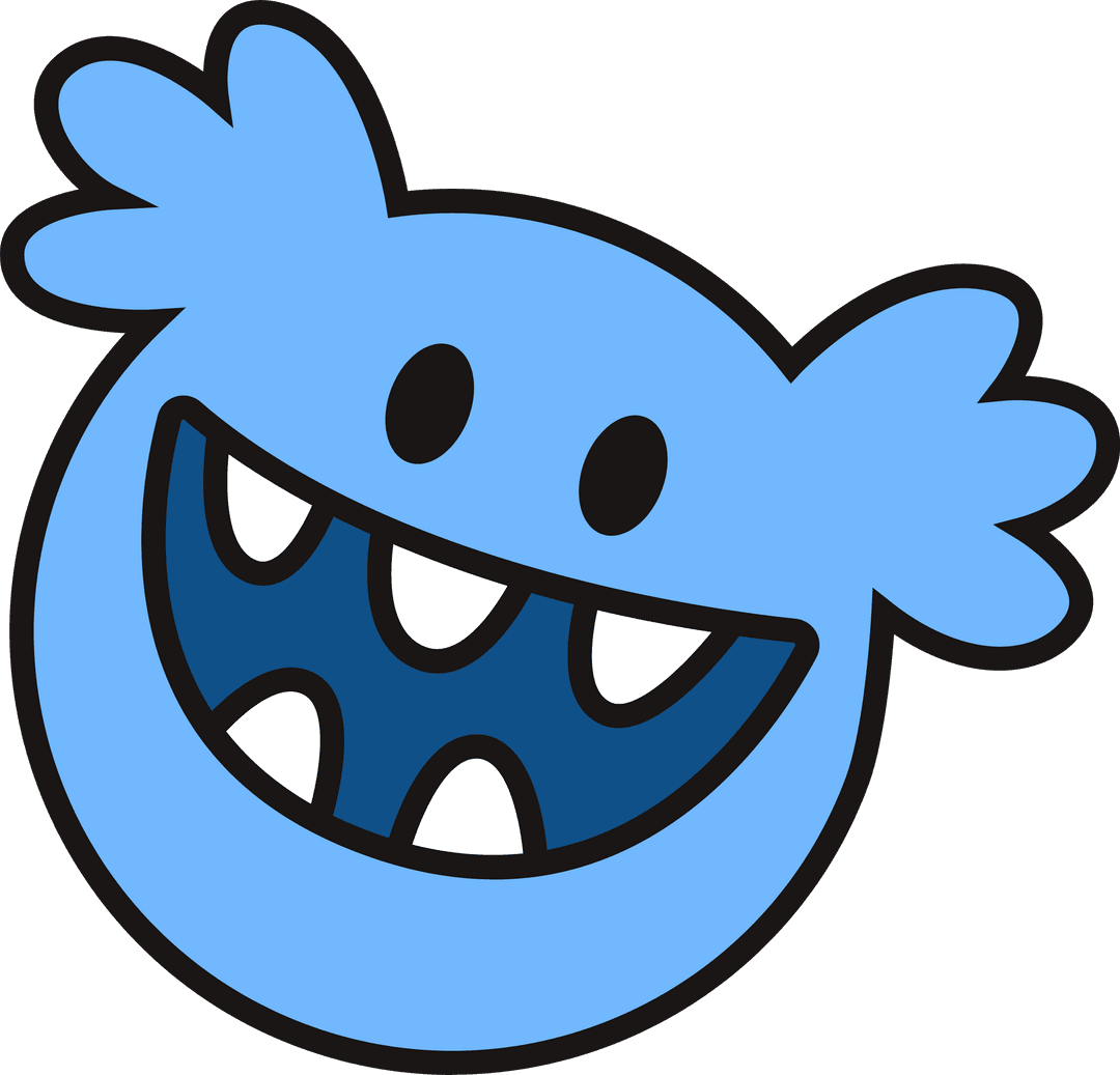 Playful Blue Cartoon Monster with Toothy Grin on Transparent Background