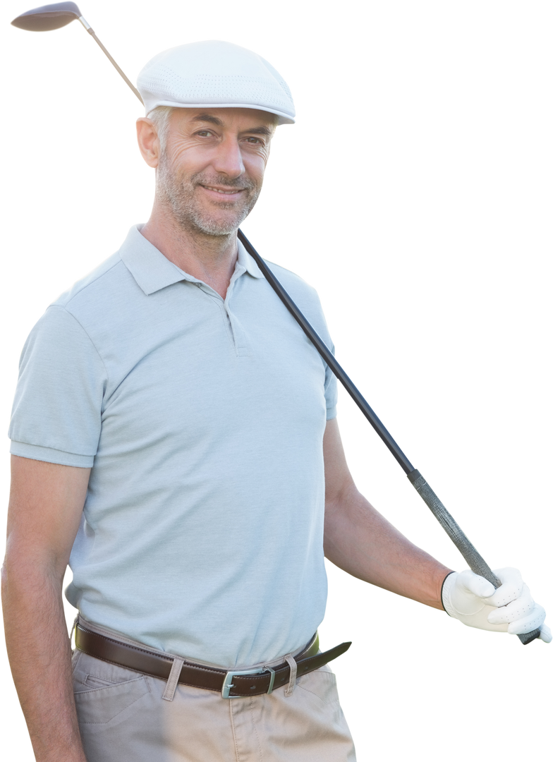 Happy Caucasian Male Golf Player on Transparent Background Ready to Swing - Download Free Stock Images Pikwizard.com