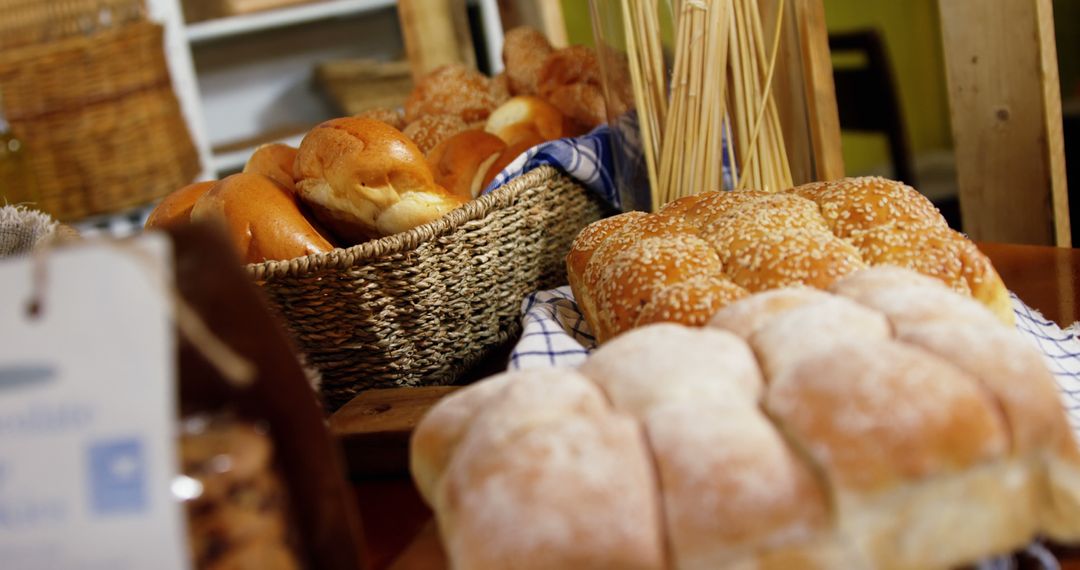 Freshly Baked Assorted Bread Loaves and Rolls on Display Table - Free Images, Stock Photos and Pictures on Pikwizard.com