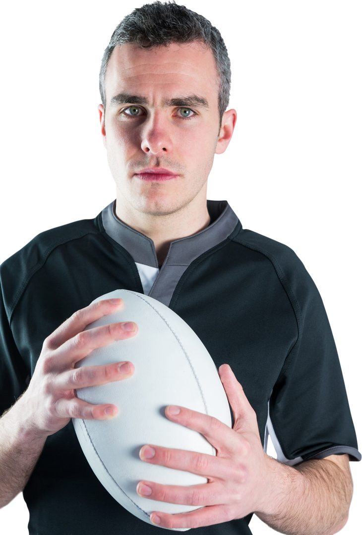 Portrait of Serious Rugby Player Holding Ball Isolated Transparent - Download Free Stock Images Pikwizard.com