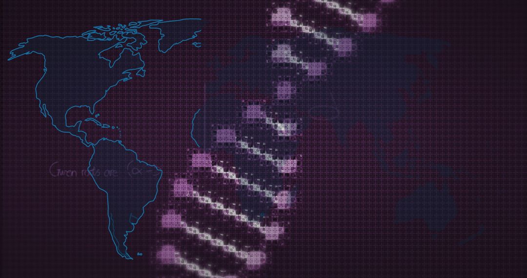Futuristic DNA Strand with Digital Maps and Data Elements