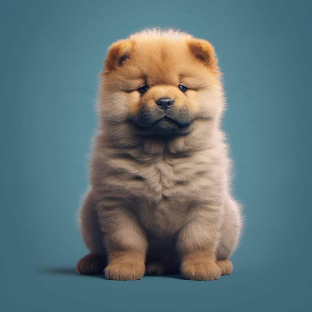 Cute Fluffy Chow Chow Puppy Sitting on Blue Background - Free Images, Stock Photos and Pictures on Pikwizard.com