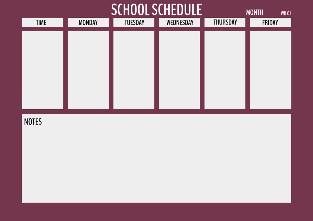 Empty School Schedule Template on Maroon Background