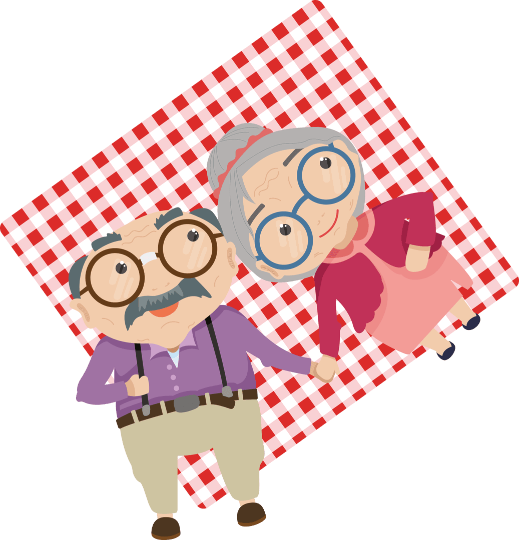 Senior Couple Relaxing on Picnic Blanket with Transparent Background
