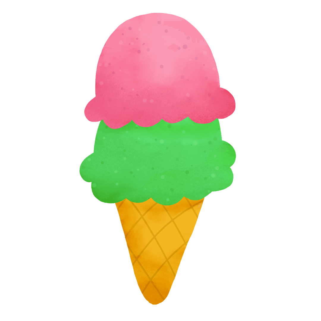 Cartoon Ice Cream Cone with Two Scoops on Transparent Background