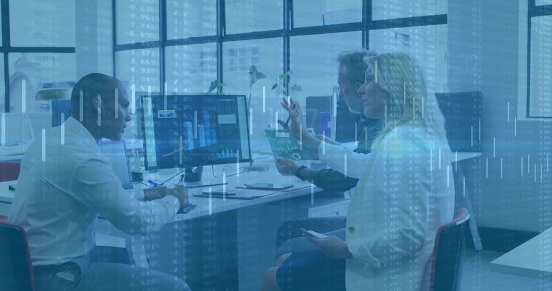 Professionals Collaborating with Financial Charts and Technology