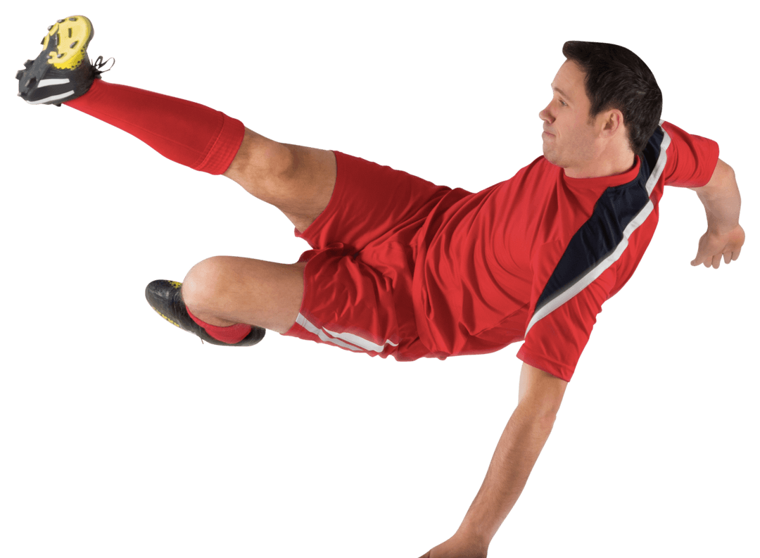Dynamic Transparent Football Player in Mid-Air Kick