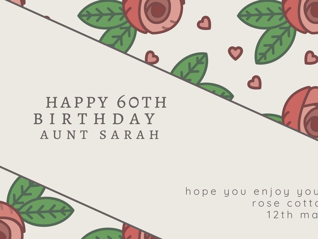 Elegant 60th Birthday Invitation with Roses and Hearts - Download Free Stock Templates Pikwizard.com