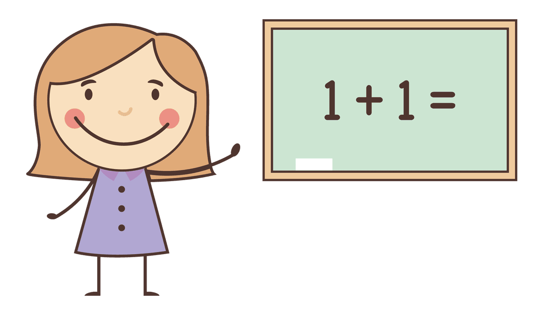 Smiling Girl Teaching Math on Transparent Blackboard