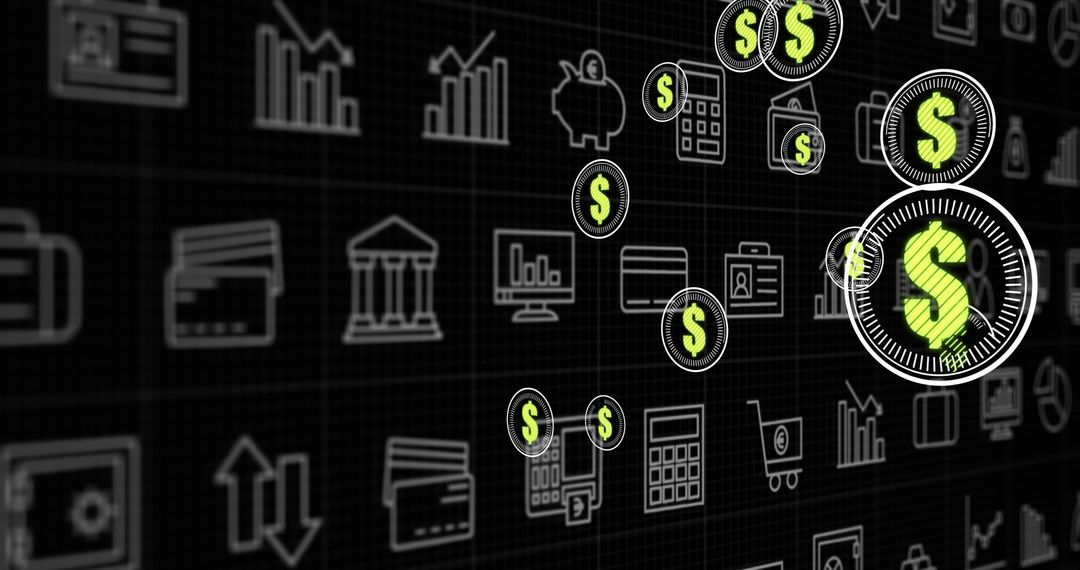 Digital Currency Icons Representing Online Finance and Technology