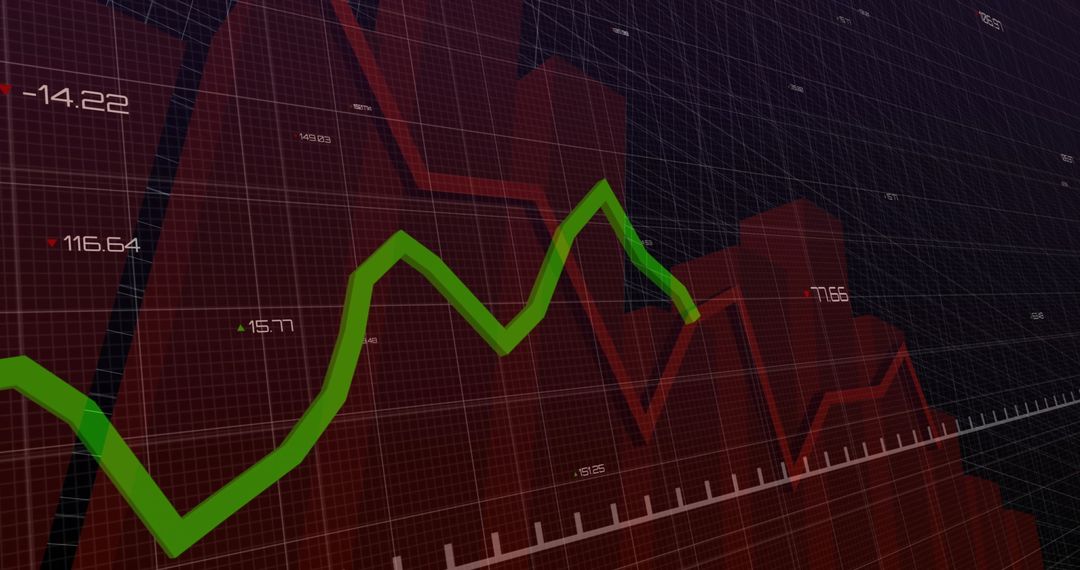 Green Line Fluctuating on Digital Stock Market Interface with Red Bars