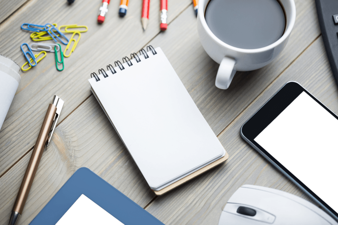 Transparent Digital Device and Office Supplies on Desk