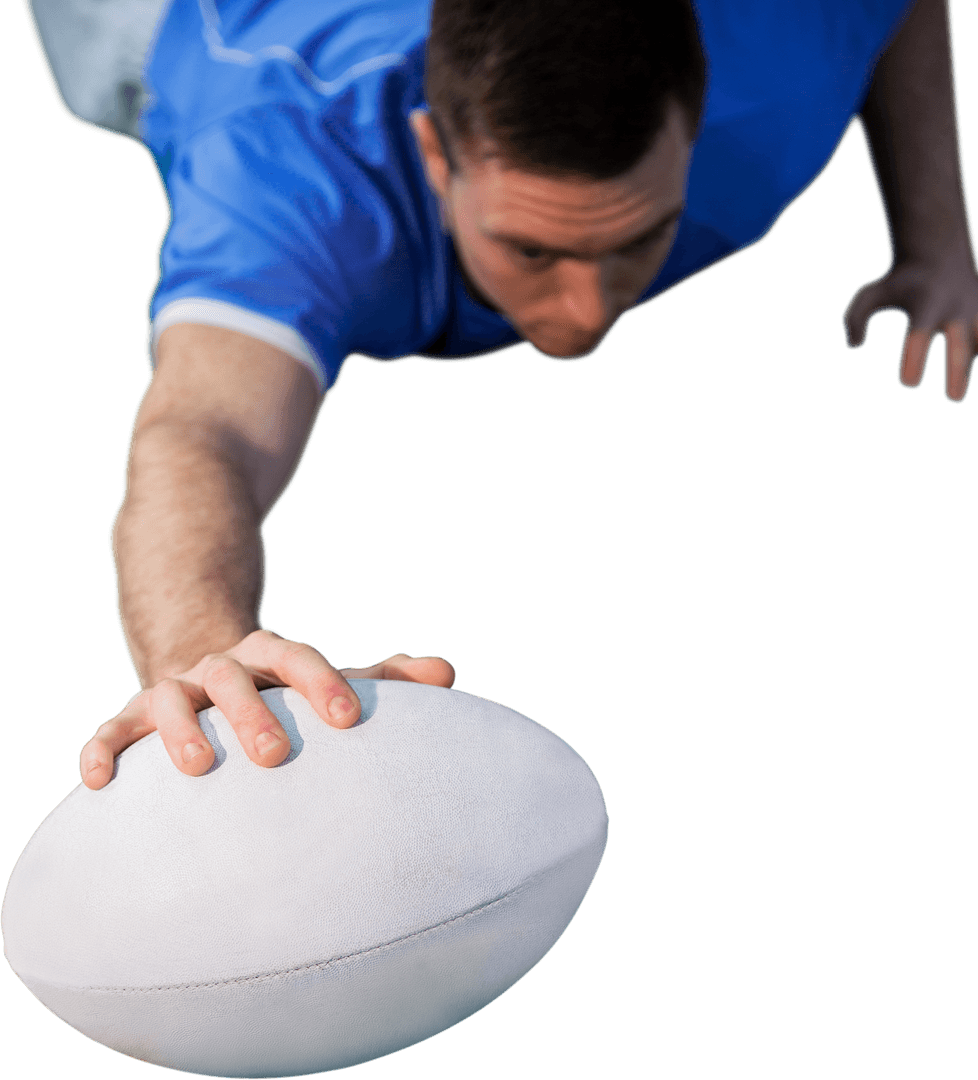 Transparent Determined Rugby Player Reaching for Try