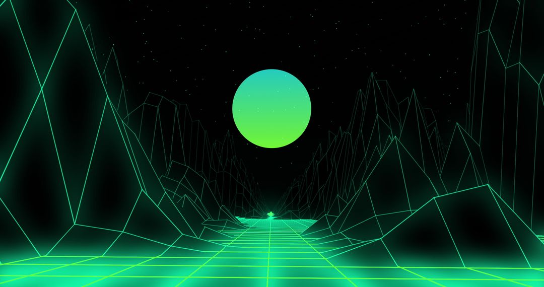 Glowing Retro Futuristic Digital Horizon With Neon Moon