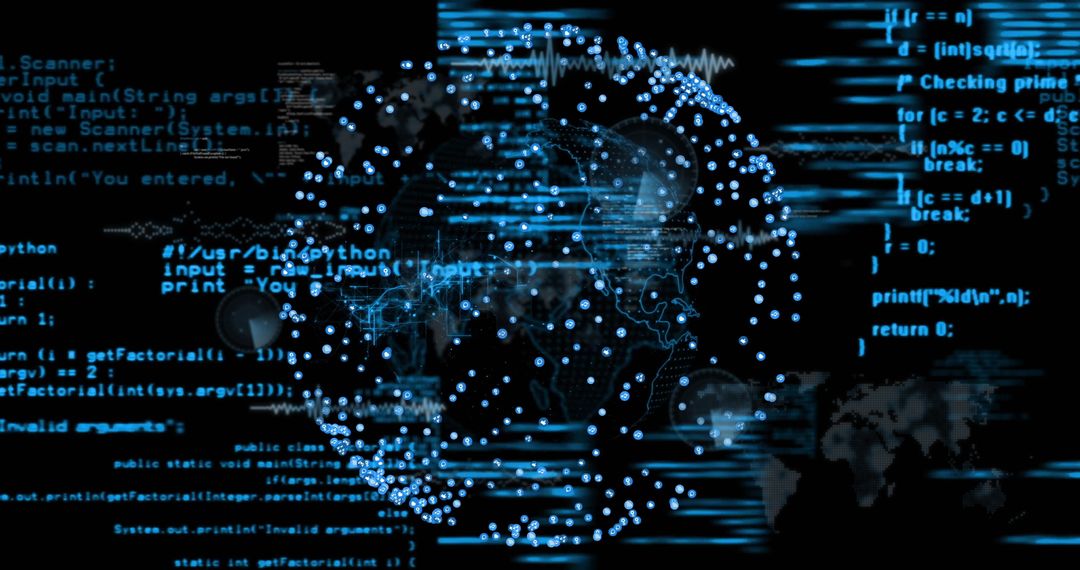 Connected Globe with Refreshing Computer Code Background