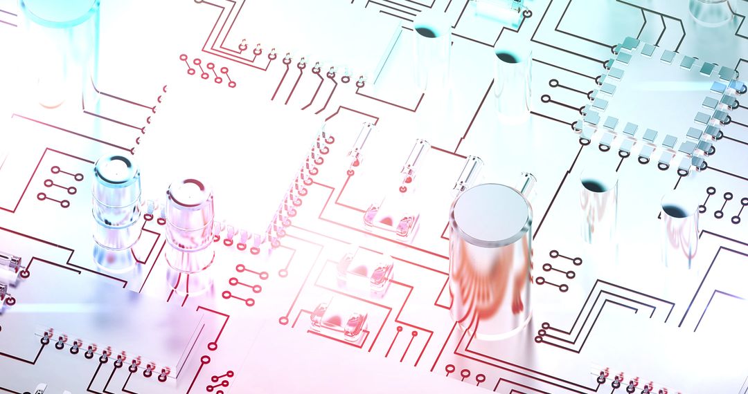 Futuristic Circuit Board with Electronic Components in Soft Light