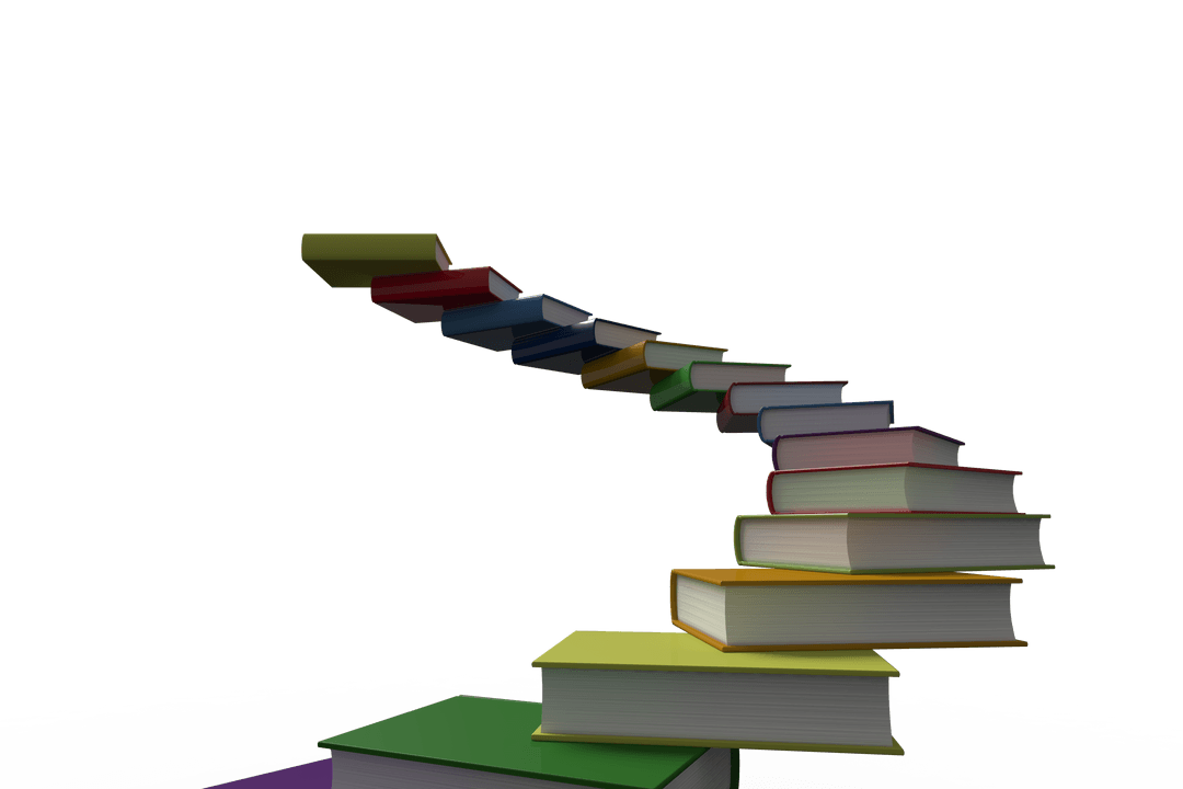 Colorful Books Forming Spiraling Staircase on Transparent Setting