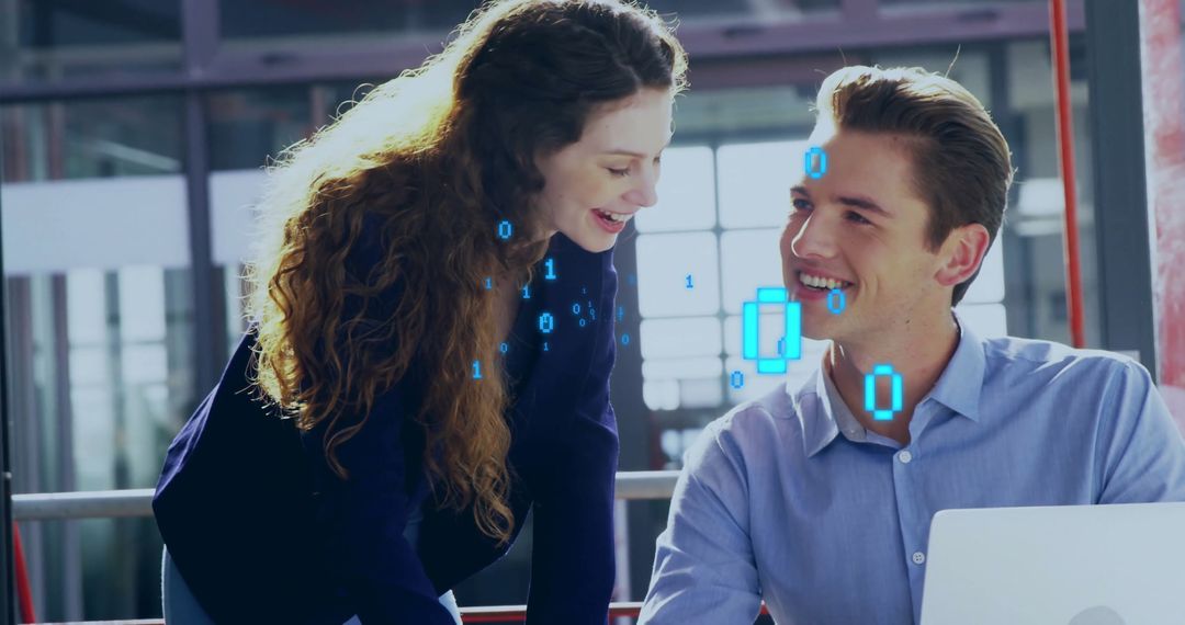 Modern Office Teamwork with Data Overlay Elements