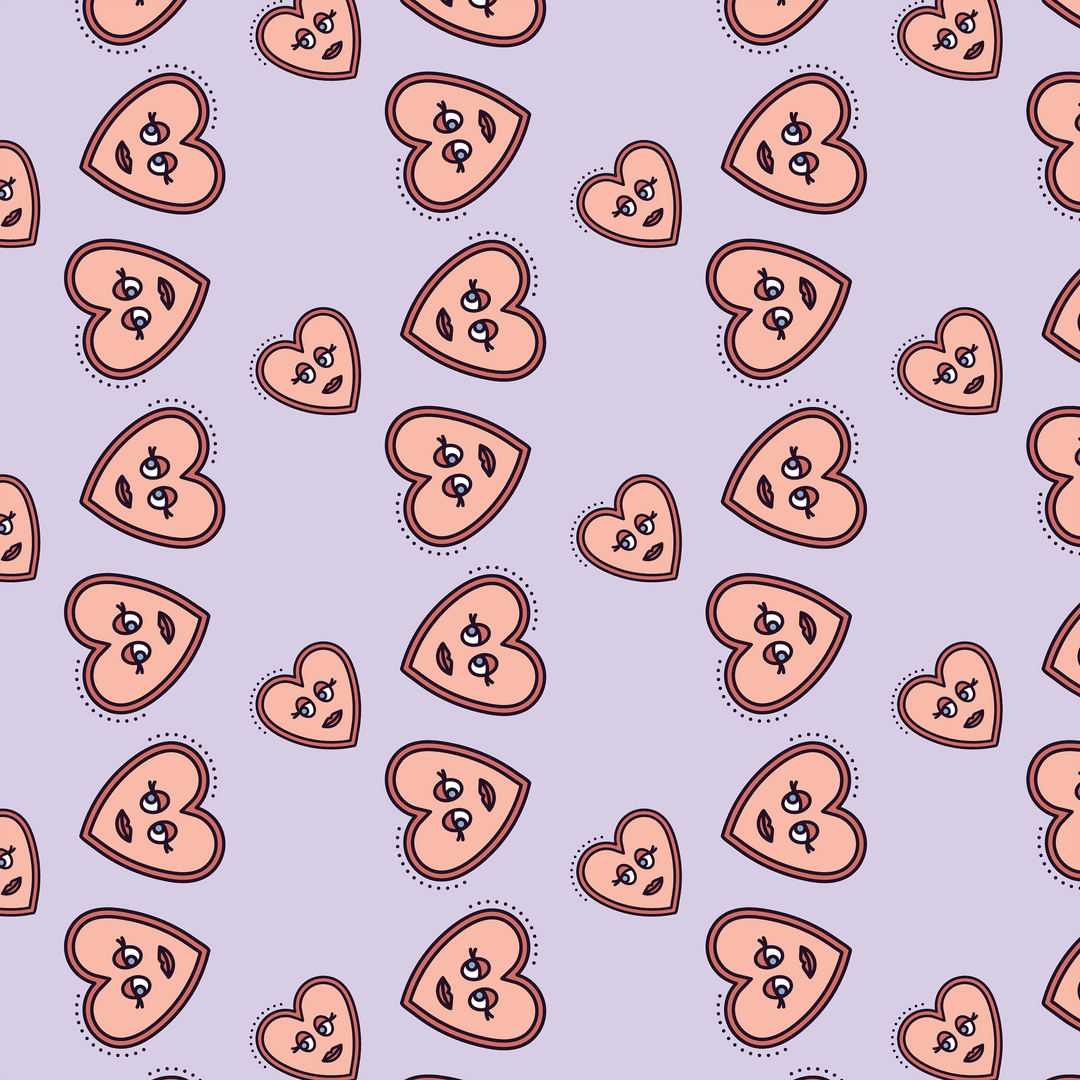 Cute Pink Hearts Pattern on Transparent Purple Background