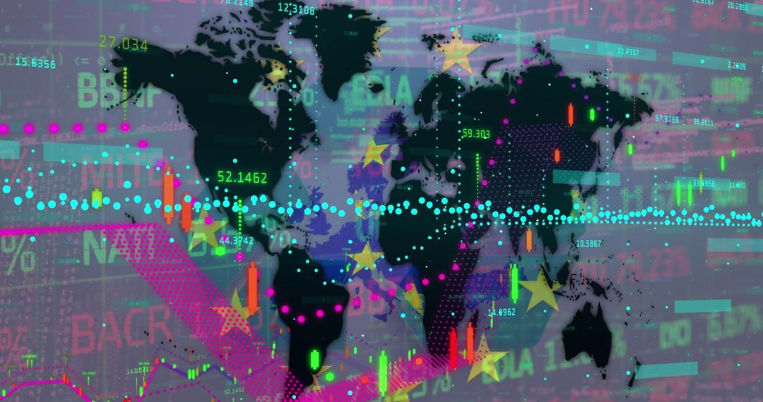Futuristic Global Data Visualization with Digital Charts and Maps