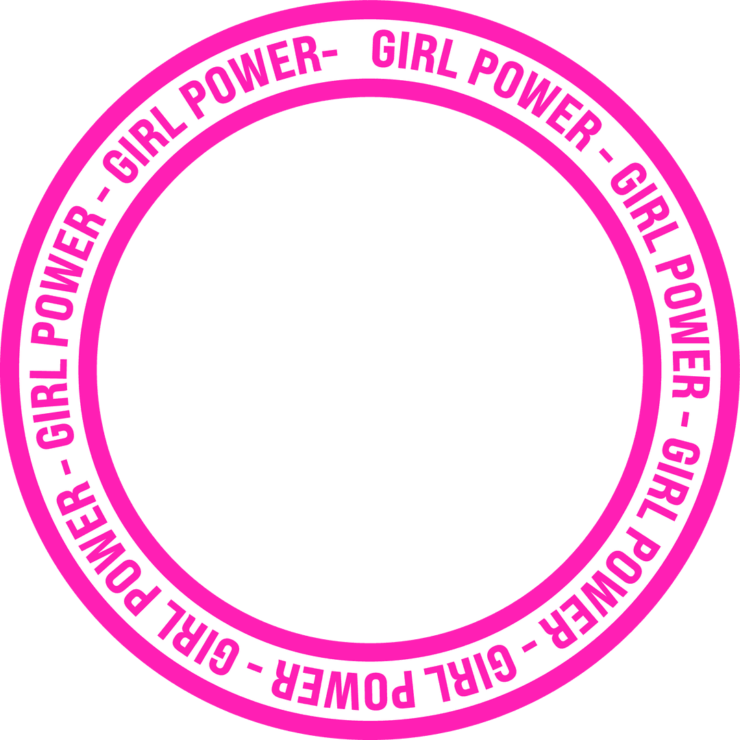 Transparent Pink Circle Badge with GIRL POWER Text Repeated
