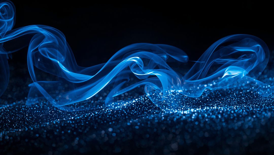 Swirling Blue Smoke with Glowing Particles in Dark Studio
