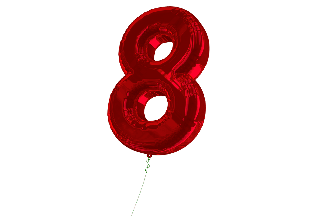 Red Number 8 Balloon Vector on Transparent Background for Celebrations