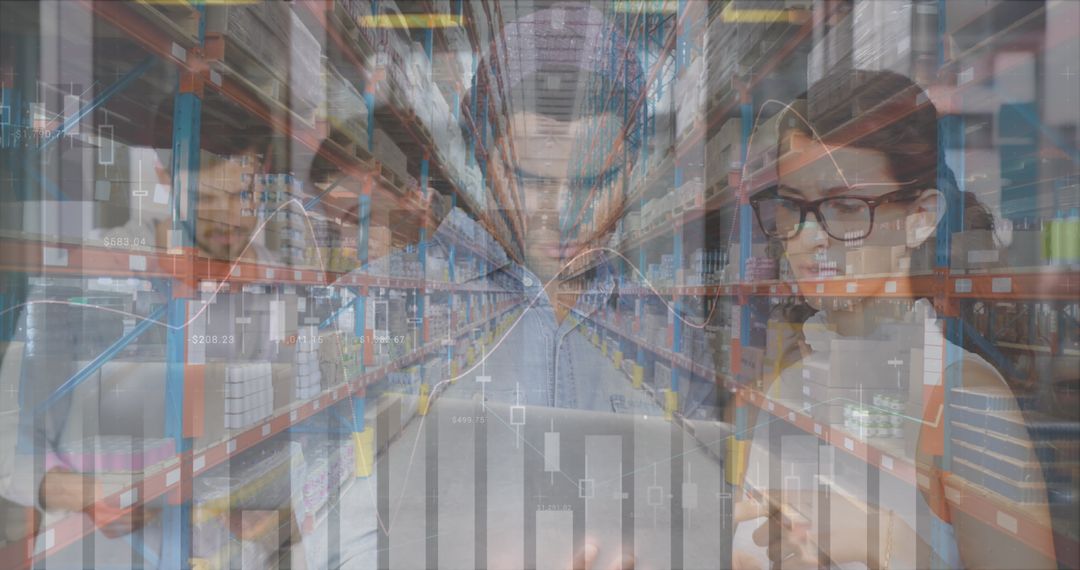 Diverse Business Team Analyzing Stock Data in Warehouse