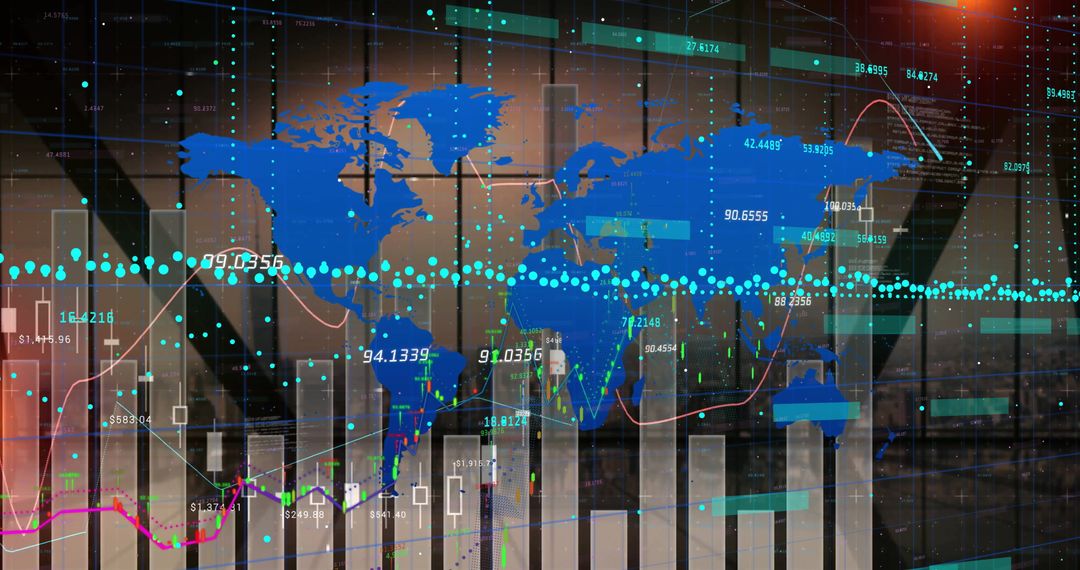 Futuristic Financial Analytics with Digital World Map