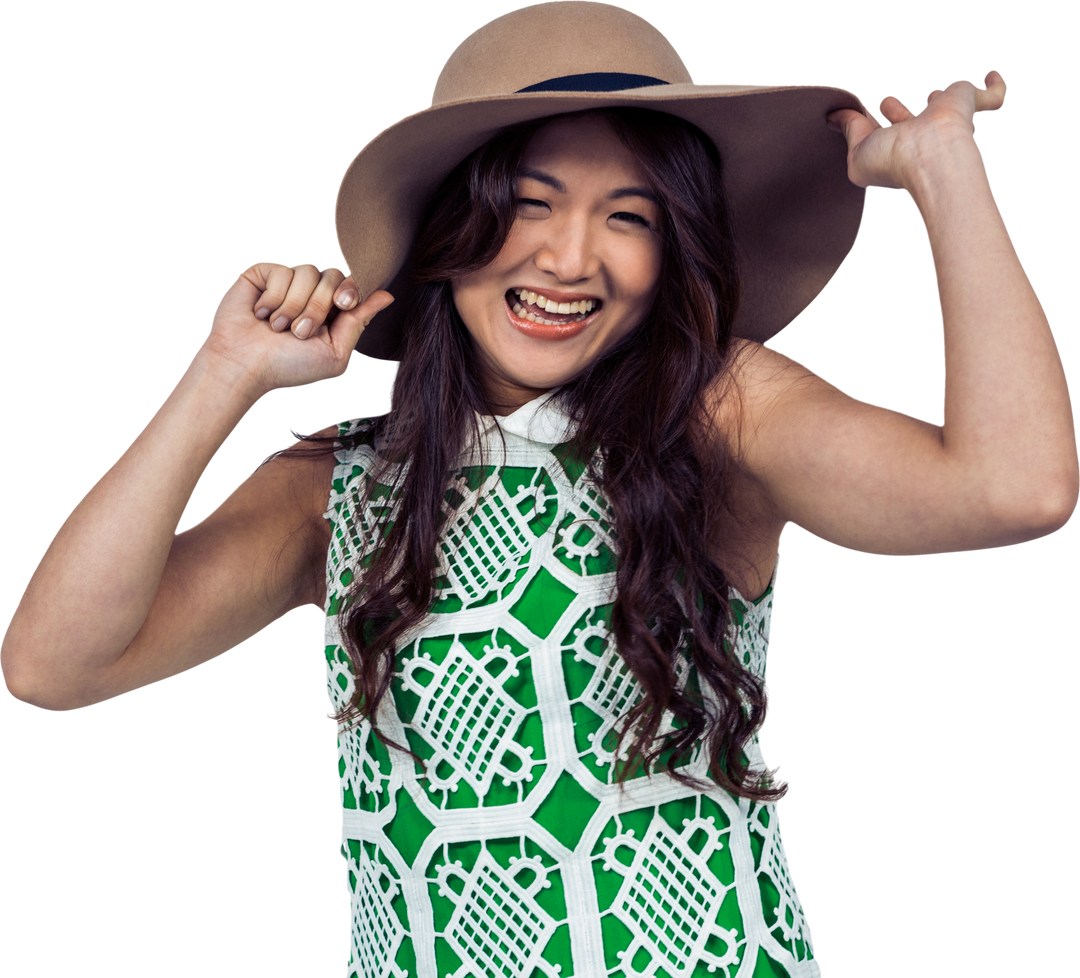 Happy Asian Woman In Stylish Dress Wearing Fancy Hat Transparent Background - Download Free Stock Images Pikwizard.com