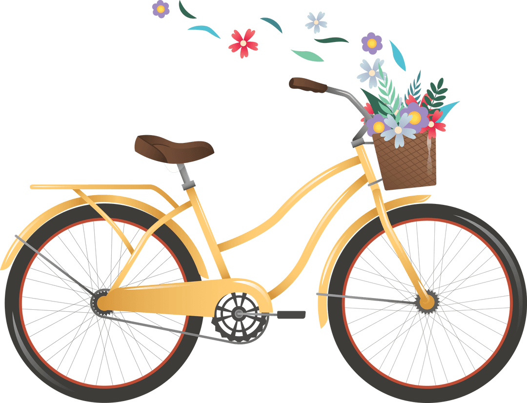 Transparent Retro Bicycle with Basket of Vibrant Flowers