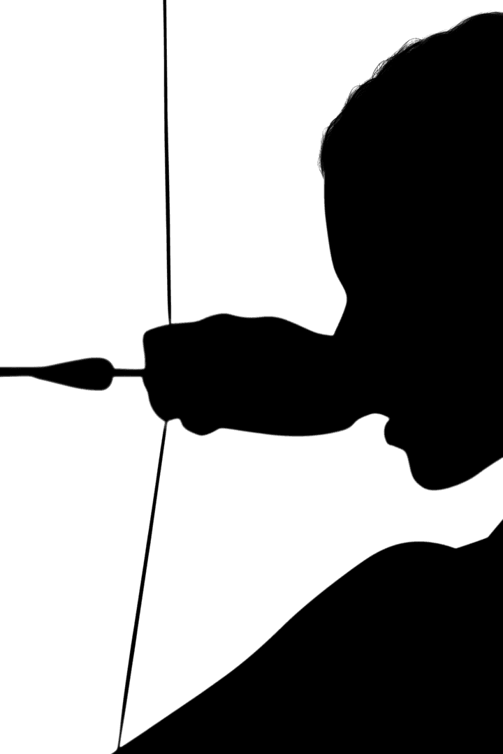 Silhouette of Woman Archer with Bow on Transparent Background