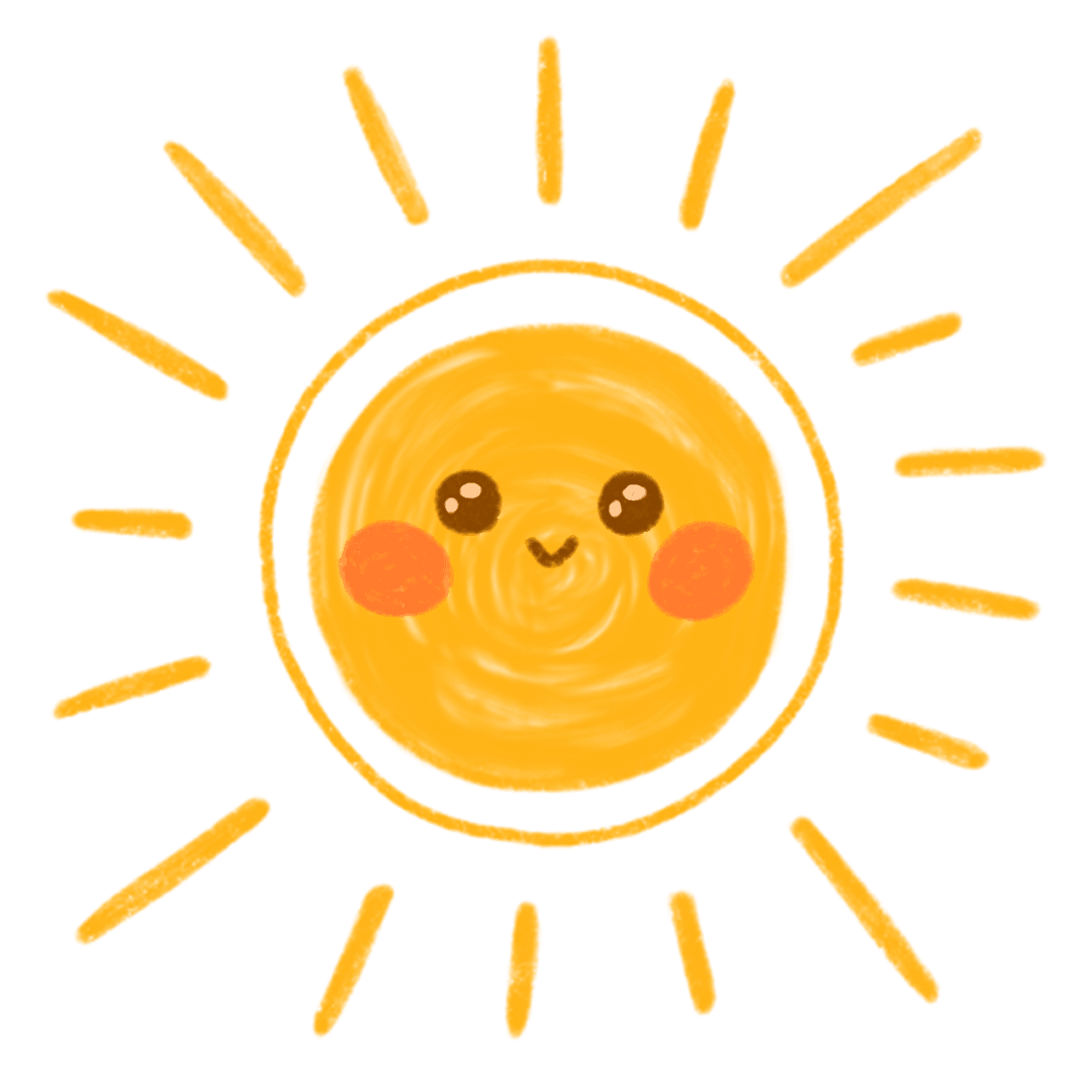 Cheerful Cartoon Sun with Rosy Cheeks on Transparent Background