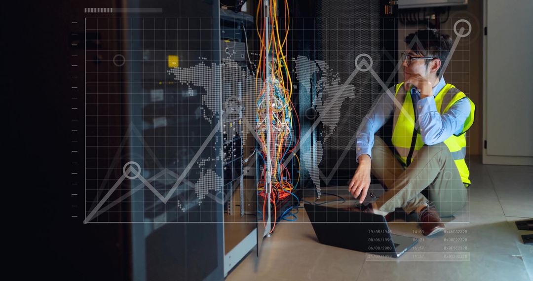 IT Technician Analyzing Global Data Network Systems