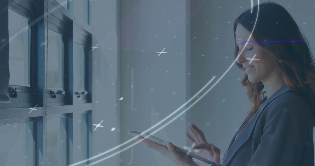 Businesswoman Embracing Digital Technology with Tablet Future Interface
