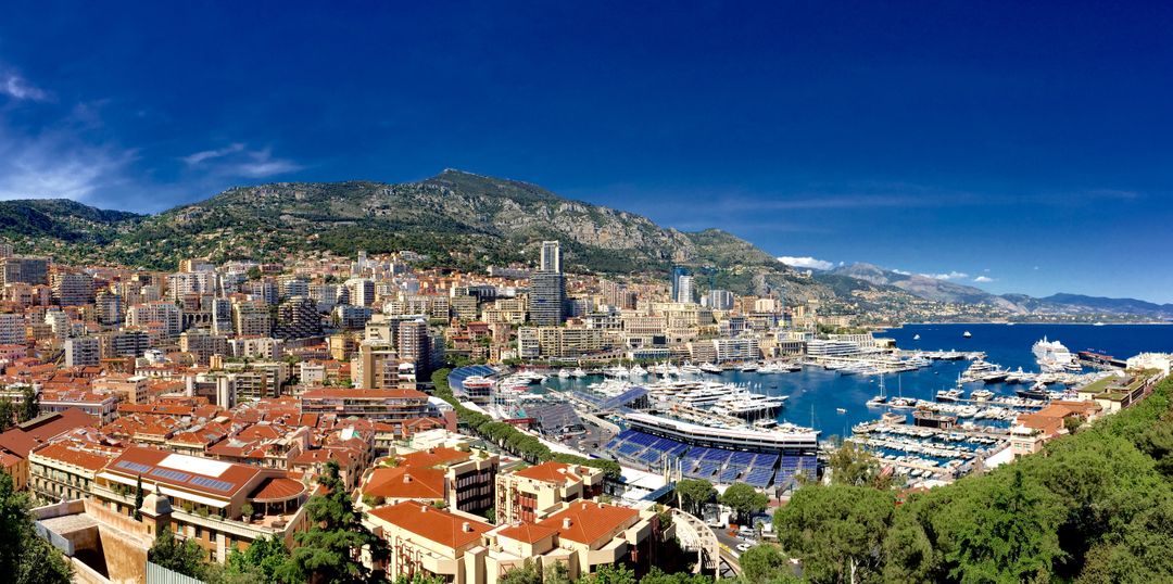 Panoramic View of Bustling Monaco Harbor with Mountain Backdrop - Free Images, Stock Photos and Pictures on Pikwizard.com