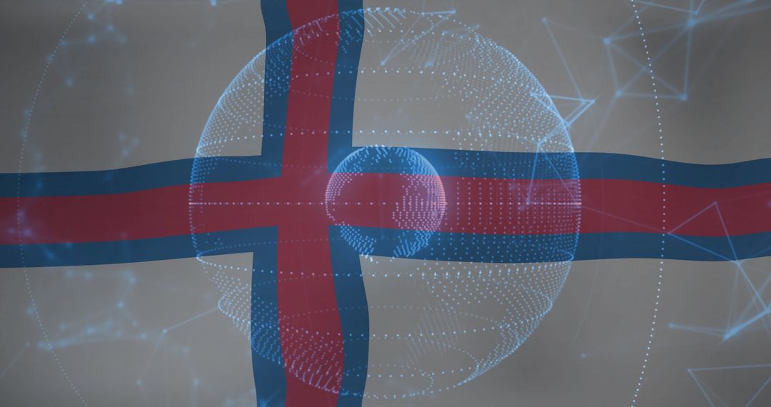 Floating Digital Sphere Over Faroese Flag Technology Concept