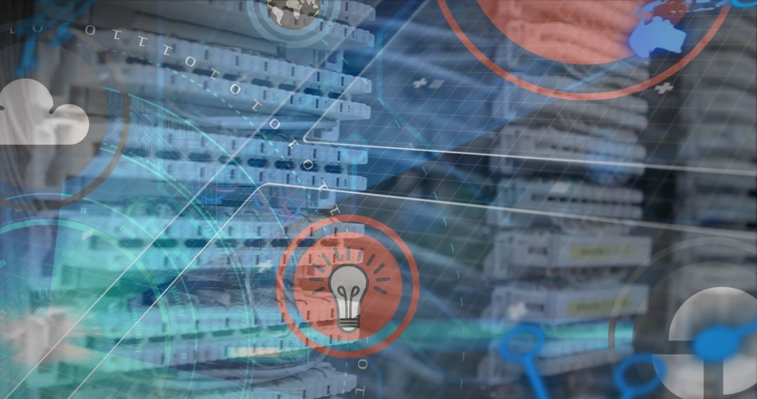 Futuristic Digital Network Server Room with Data Flow Overlays