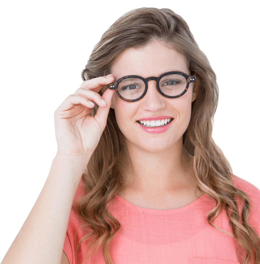 Smiling Woman with Eyeglasses on Transparent Background