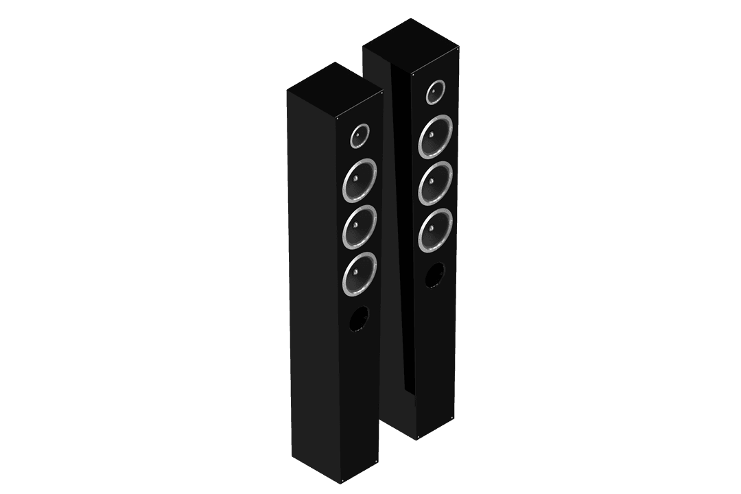 Isometric View of Black Speakers on Transparent Background