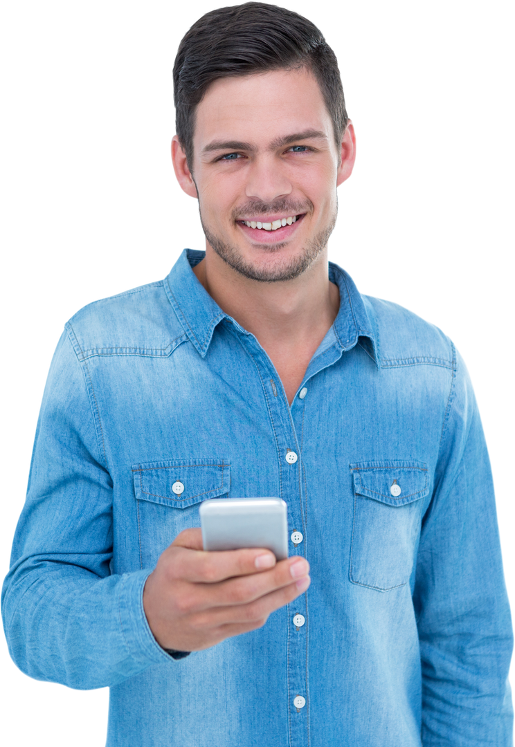 Handsome Man Smiling and Using Mobile Phone Transparent Background - Download Free Stock Images Pikwizard.com