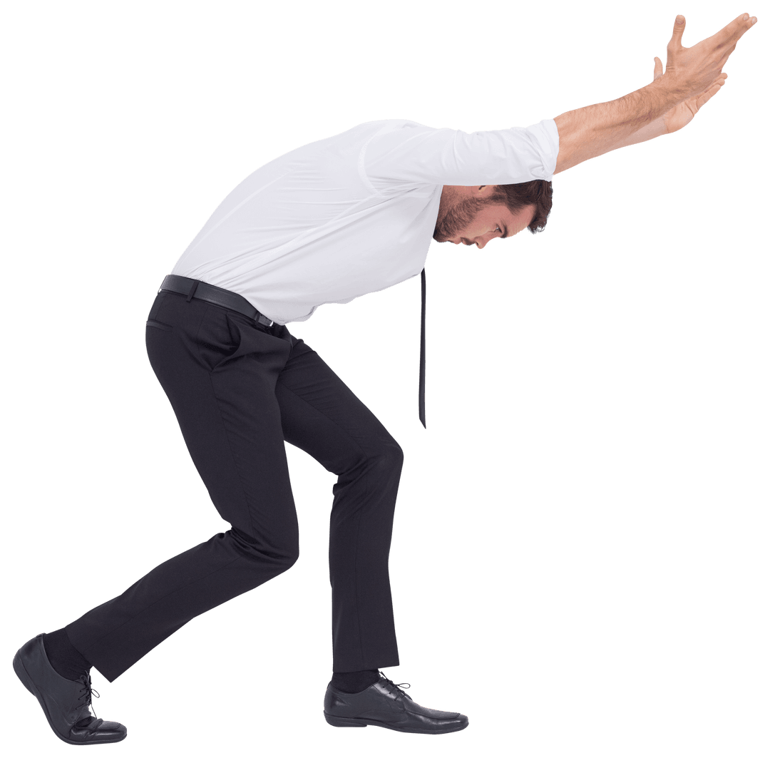 Transparent Businessman Leaning Forward Intently