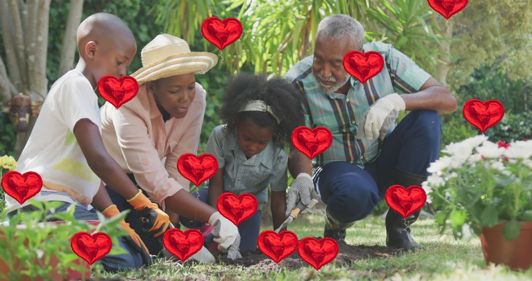 African American Family Gardening Together with Love Hearts - Free Images, Stock Photos and Pictures on Pikwizard.com