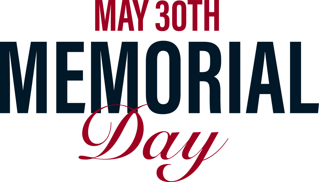 Memorial Day Typography Transparent Design on May 30th