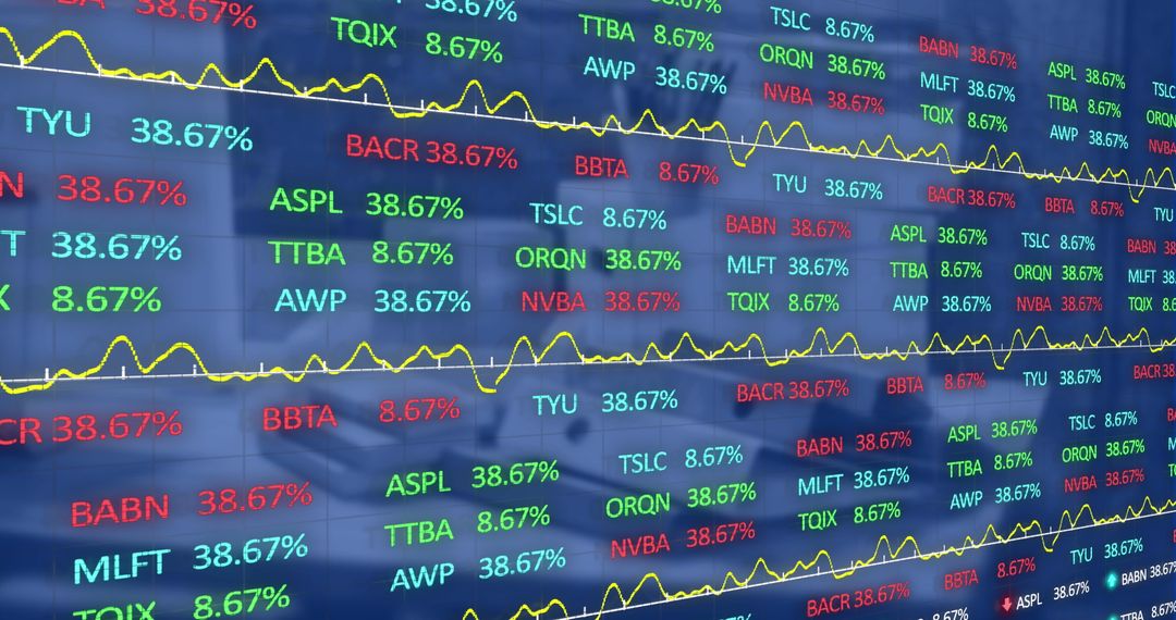 Digital Screen Displaying Stock Market Financial Data and Trends