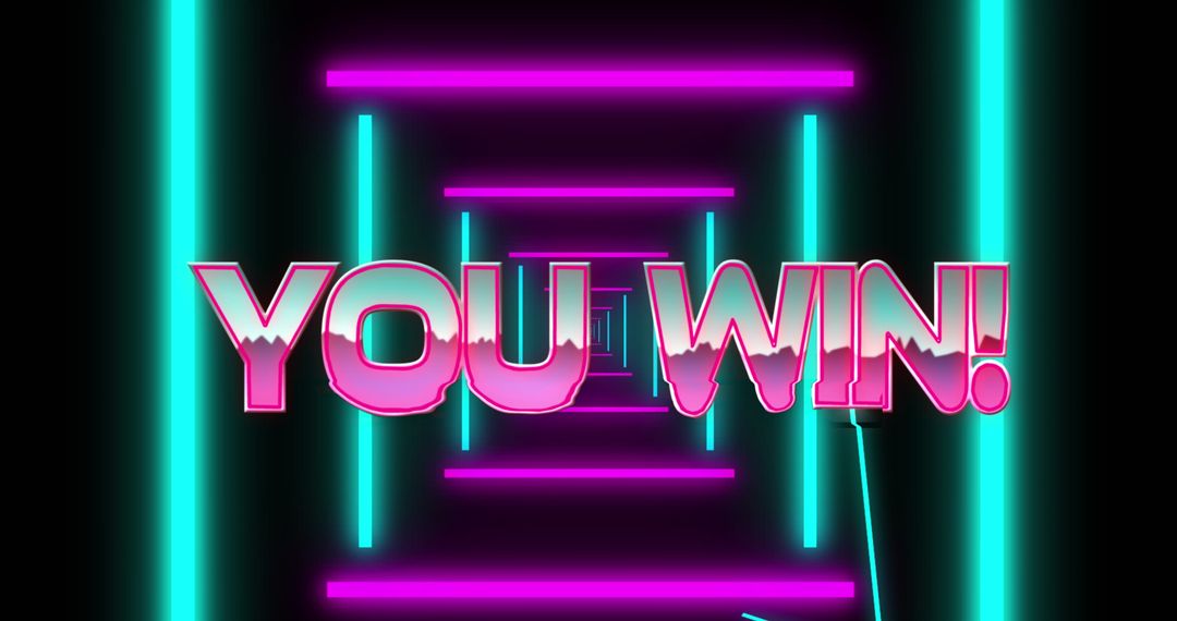 Retro Future 'You Win' Text Over Digital Tunnel