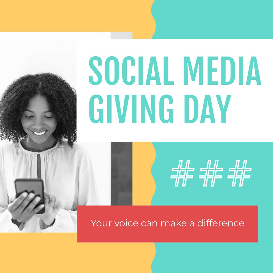 African American Woman Promoting Social Media Giving Day on Smartphone - Download Free Stock Templates Pikwizard.com