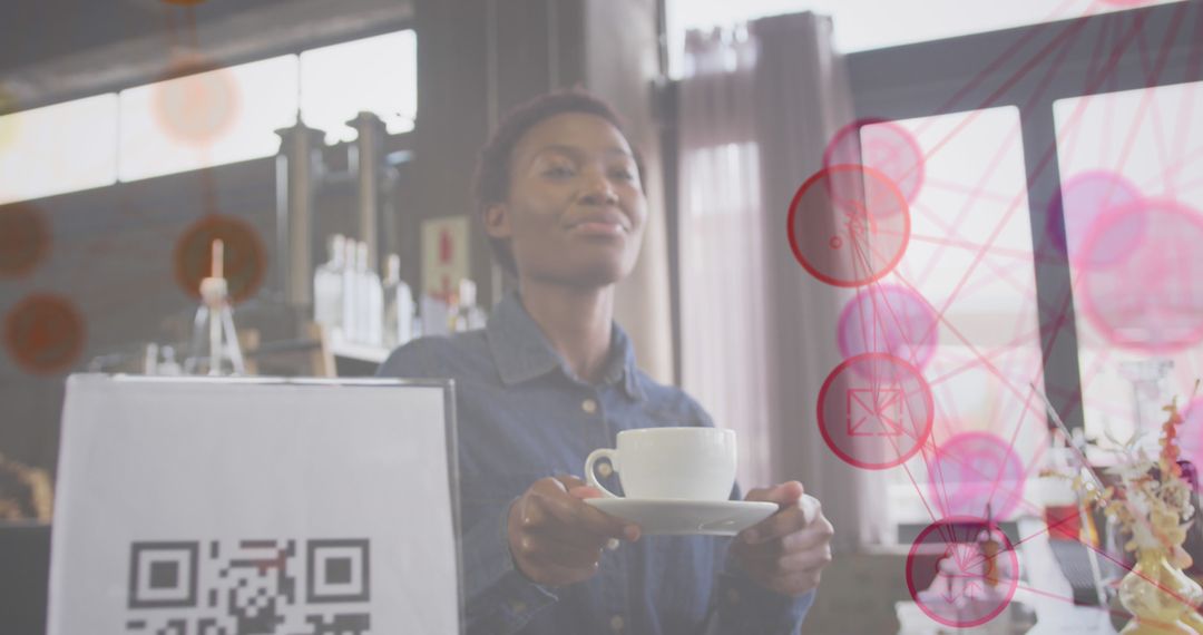 Barista Holding Coffee Cup with Holographic Interface - Free Images, Stock Photos and Pictures on Pikwizard.com