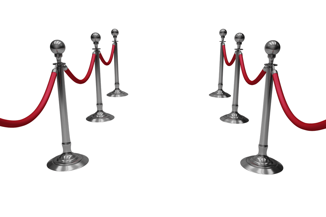 Red Velvet Rope Stanchions on Transparent Background
