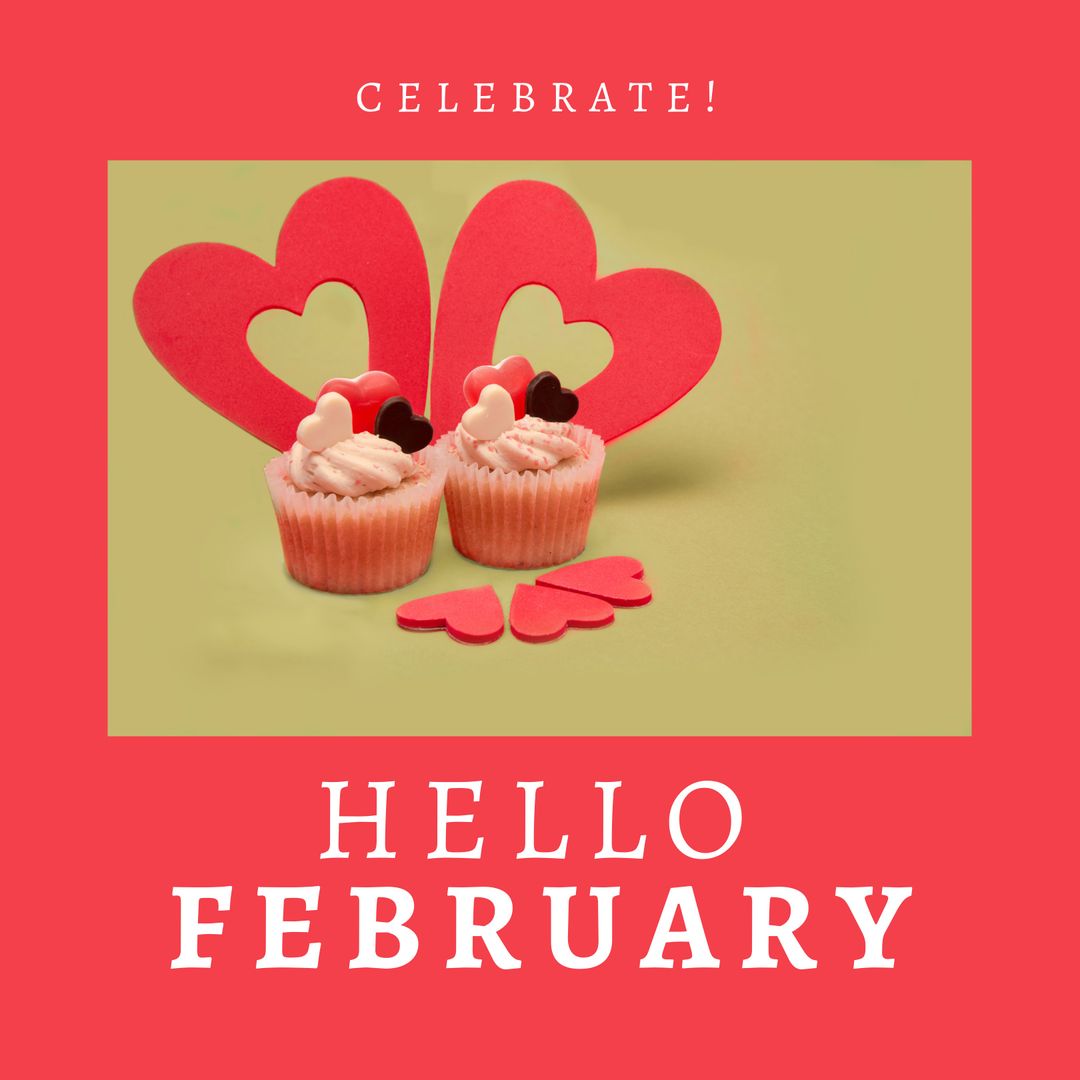 February Celebration with Cupcakes and Hearts - Download Free Stock Templates Pikwizard.com